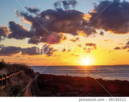 Sunset seen from Mandachihama on the Sunset Palm Line of Izu Oshima (Oshima Town, Tokyo) 98188522