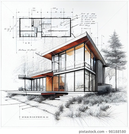 Two storey house architectural sketch Two storey house architectural sketch 98188580