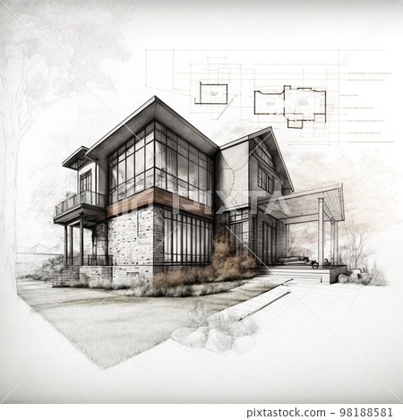 Two storey house architectural sketch Two storey house architectural sketch 98188581