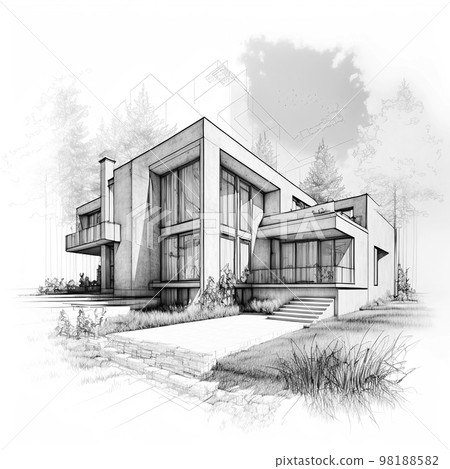 Two storey house architectural sketch Two storey house architectural sketch 98188582