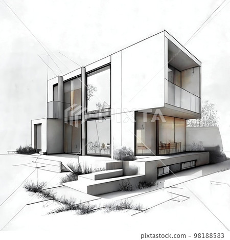 Two storey house architectural sketch 98188583