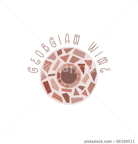 Kvevri vector illustration with lettering Georgian wine. Traditional Georgian clay vessel Qvevri for making orange wine. Kvevri vector illustration with lettering Georgian wine. Traditional Georgian clay vessel Qvevri for making orange wine. 98189511