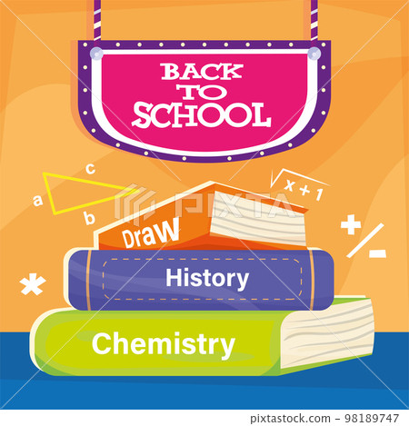 Pile of different books Back to school poster Vector Pile of different books Back to school poster Vector 98189747