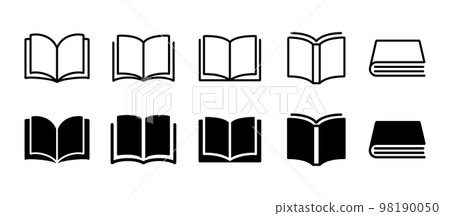 書籍、漫畫書、電子書圖標標記、線描矢量圖黑白素材集 98190050