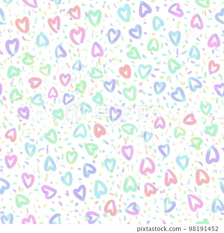 Rainbow line Heart, background and pattern, Hand drawn in doodle style. 98191452