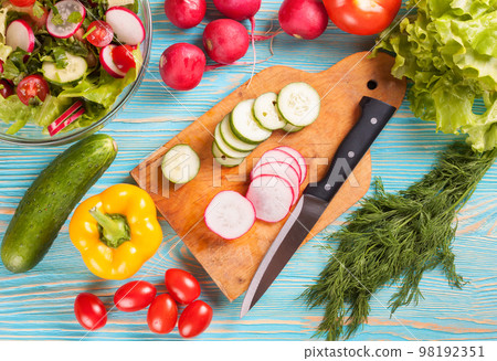 fresh vegetable on wooden background 98192351