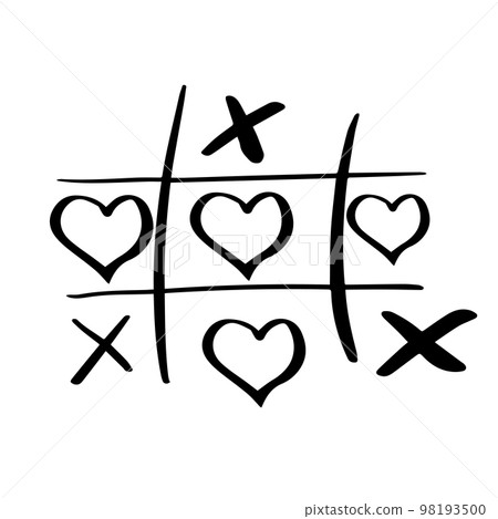 Tic tac toe doodle game with cross and circle sign, cute heart mark isolated on white background. Tic tac toe doodle game with cross and circle sign, cute heart mark isolated on white background. 98193500