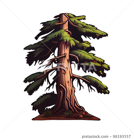 Stunning Redwood tree cartoon sticker for decorating. Show your love for nature with this design. Stunning Redwood tree cartoon sticker for decorating. Show your love for nature with this design. 98193557