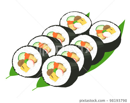 8 Slices Of Futomaki Sushi Arranged On A Bamboo - Stock Illustration 