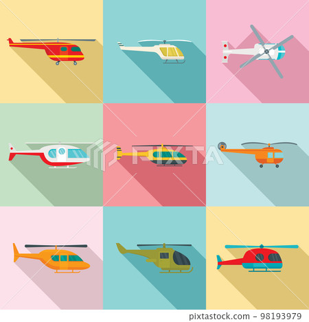 Helicopter military aircraft chopper icons set. Flat illustration of 9 helicopter military aircraft chopper vector icons for web Helicopter military aircraft chopper icons set. Flat illustration of 9 helicopter military aircraft chopper vector icons for web 98193979
