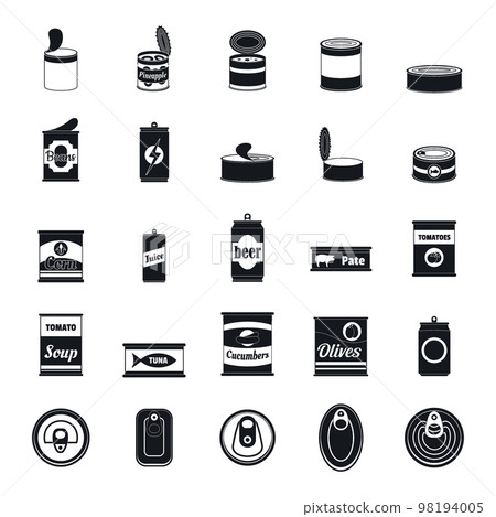 Tin can food package jar icons set. Simple illustration of 25 tin can food package jar vector icons for web Tin can food package jar icons set. Simple illustration of 25 tin can food package jar vector icons for web 98194005