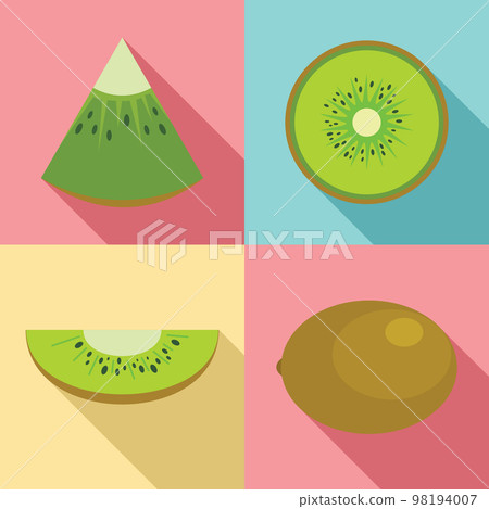 Kiwi fruit food slice icons set. Flat illustration of 4 kiwi fruit food slice vector icons for web 98194007