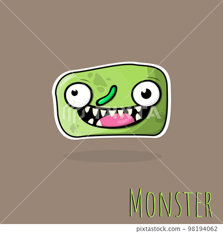 Hand drawn cartoon monster doodle green color on brown background Hand drawn cartoon monster doodle green color on brown background 98194062