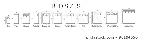 Bed Sizes And Mattress Dimensions . Pictograms... - Stock Illustration ...