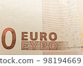 Zero euro bill. Recession crisis of budget in EU. Copyspace 98194669