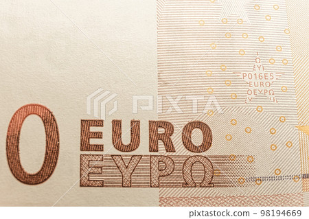 Zero euro bill. Recession crisis of budget in EU. Copyspace 98194669