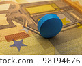 Herbal drug one blue pill on 50 euro banknote macro 98194676