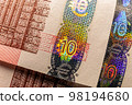 Hologram tamper-proof currency seal authenticity watermark of ten euro banknote 98194680