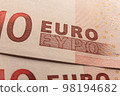 Fine lines tamper-proof microprint on ten euro banknote protection against fraud, counterfeits currecy seal 98194682
