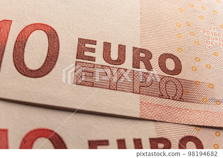Fine lines tamper-proof microprint on ten euro banknote protection against fraud, counterfeits currecy seal 98194682