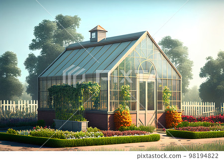 Country greenhouse for growing vegetables, fruits and flowers, farmer's glass greenhouse Country greenhouse for growing vegetables, fruits and flowers, farmer's glass greenhouse 98194822