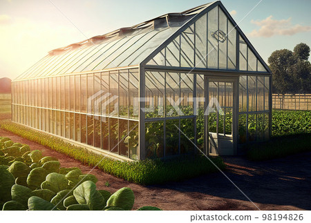 Country greenhouse for growing vegetables, fruits and flowers, farmer's glass greenhouse 98194826