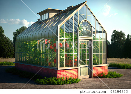 Country greenhouse for growing vegetables, fruits and flowers, farmer's glass greenhouse 98194833