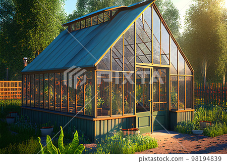 Country greenhouse for growing vegetables, fruits and flowers, farmer's glass greenhouse 98194839