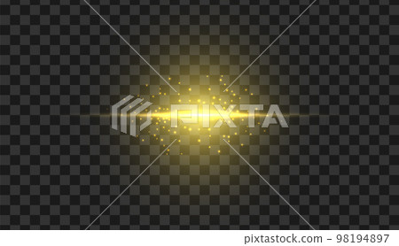 Golden glowing light. Gold glow flash with sparcle. Vector sunrise effect. Realistic shiny beam set Golden glowing light. Gold glow flash with sparcle. Vector sunrise effect. Realistic shiny beam set 98194897