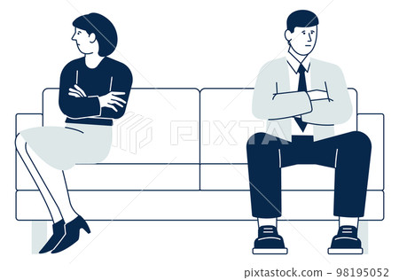 Couple conflict. Man and woman sit on couch and not talking 98195052