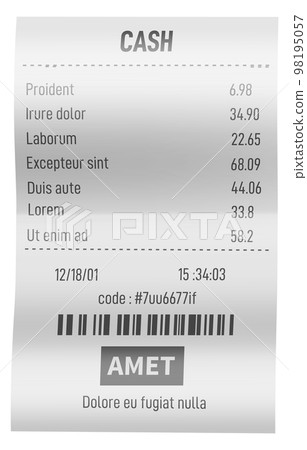 Cashier check. Realistic receipt mockup. Store payment Cashier check. Realistic receipt mockup. Store payment 98195057