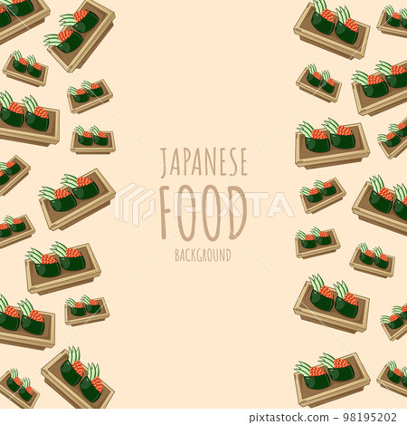 cartoon gunkan-maki sushi, japanese food frame border background 98195202