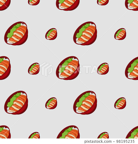 cartoon chicken teriyaki, japanese food seamless pattern on colorful background cartoon chicken teriyaki, japanese food seamless pattern on colorful background 98195235
