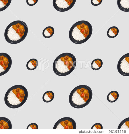 cartoon curry rice, japanese food seamless pattern on colorful background cartoon curry rice, japanese food seamless pattern on colorful background 98195236
