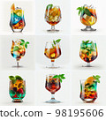 Set of 9 pcs alcoholic cocktails on white background 98195606