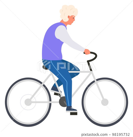 Senior ride bicycle. Happy old woman training 98195732