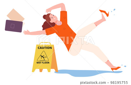 Woman slip on wet floor. Person falling down 98195755
