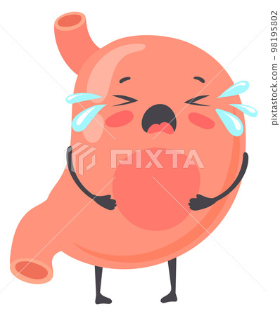 Crying stomach mascot. Cartoon digestion problem character 98195802
