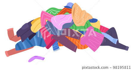 Clothes pile. Color textile heap. Laundry fabric 98195811