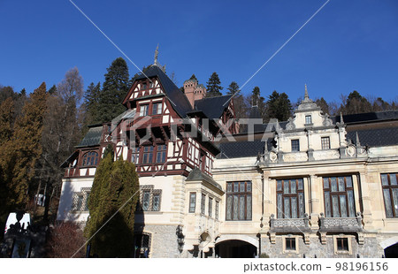 Peles castle Sinaia at sunny day at Transylvania, Romania protected by Unesco World Heritage Site 98196156
