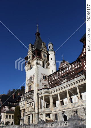 Peles castle Sinaia at sunny day at Transylvania, Romania protected by Unesco World Heritage Site 98196157