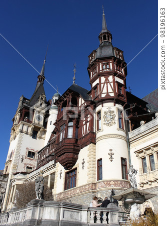 Peles castle Sinaia at sunny day at Transylvania, Romania protected by Unesco World Heritage Site 98196163