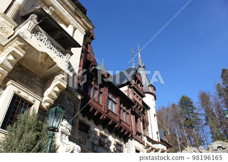 Peles castle Sinaia at sunny day at Transylvania, Romania protected by Unesco World Heritage Site Peles castle Sinaia at sunny day at Transylvania, Romania protected by Unesco World Heritage Site 98196165