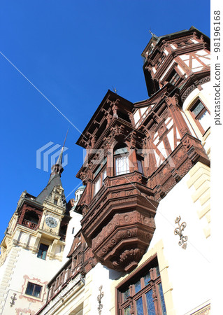 Peles castle Sinaia at sunny day at Transylvania, Romania protected by Unesco World Heritage Site 98196168