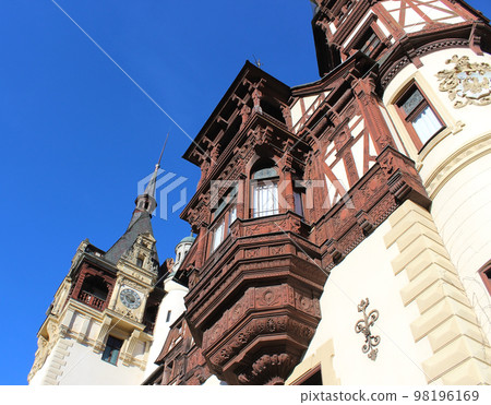 Peles castle Sinaia at sunny day at Transylvania, Romania protected by Unesco World Heritage Site 98196169