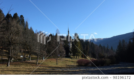 Peles castle Sinaia at sunny day at Transylvania, Romania protected by Unesco World Heritage Site 98196172