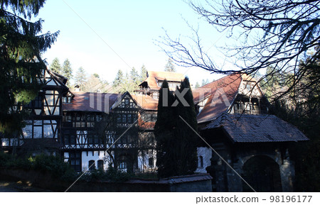 Sinaia, Romania. Typical architecture with german influence in the city from Carpathian Mountains 98196177