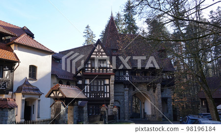 Sinaia, Romania. Typical architecture with german influence in the city from Carpathian Mountains Sinaia, Romania. Typical architecture with german influence in the city from Carpathian Mountains 98196184
