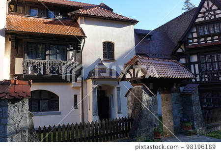 Sinaia, Romania. Typical architecture with german influence in the city from Carpathian Mountains 98196189