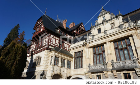 Peles castle Sinaia at sunny day at Transylvania, Romania protected by Unesco World Heritage Site 98196198